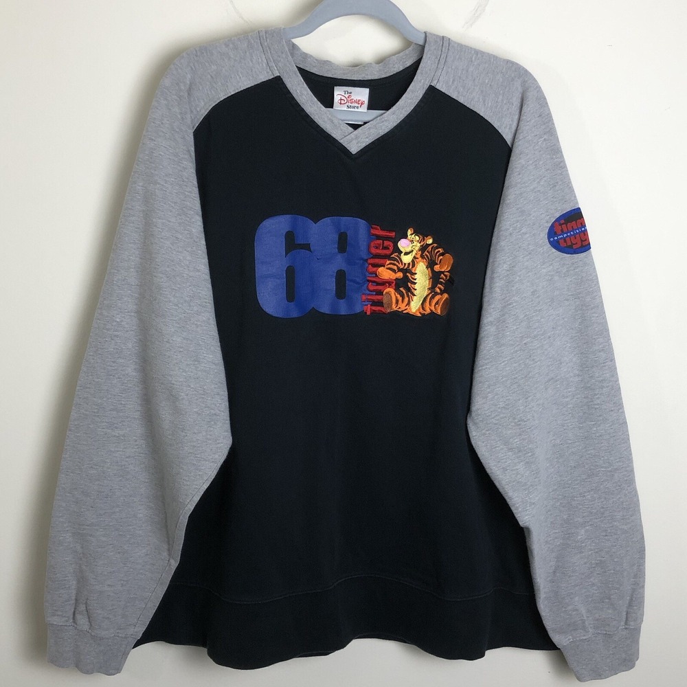 Vintage Disney Store Tigger Winnie the Pooh Crewneck Sweater Sz XL Black Gray